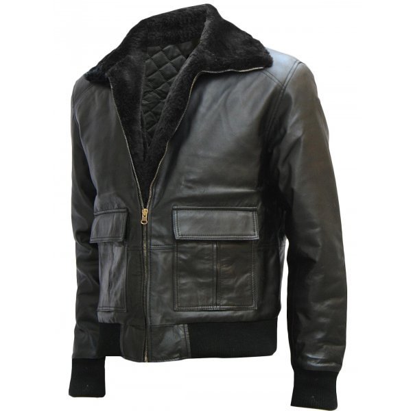 Brad Pitt Black Bomber Leather Fur Jacket — Marvel Jacket