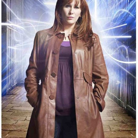 Catherine Tate Brown Leather Coat