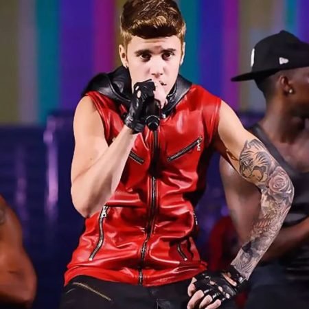 Justin Bieber Red Leather Vest