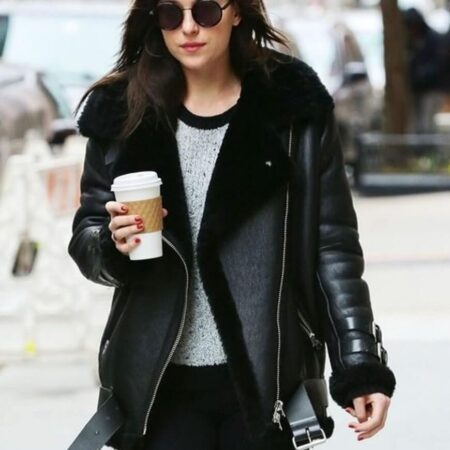 Dakota Johnson Black Shearling Jacket